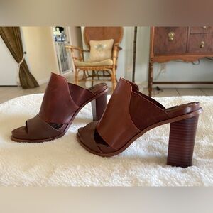 White House Black Market Caylee Brown Leather Heeled Mules Size 7